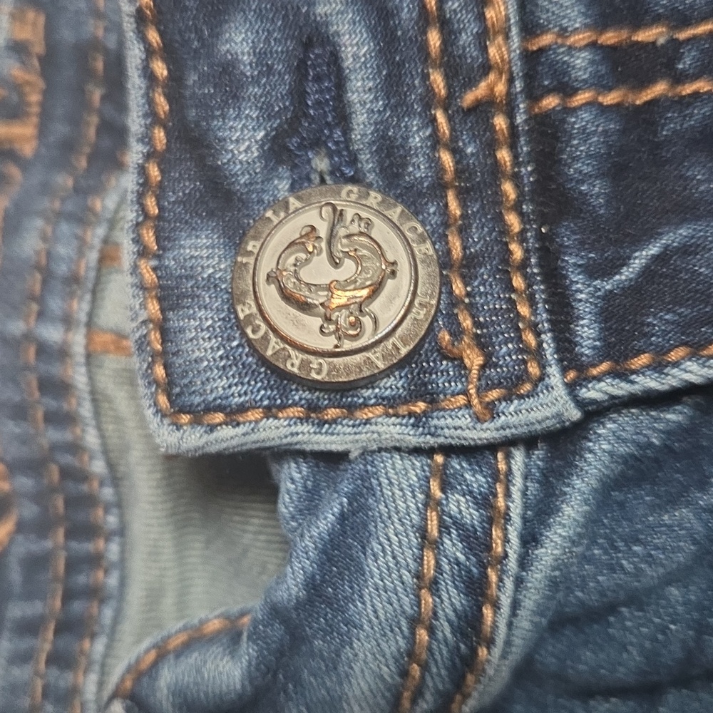 Grace in LA Blue Jeans with Brown Embroidery - Picture 7 of 10